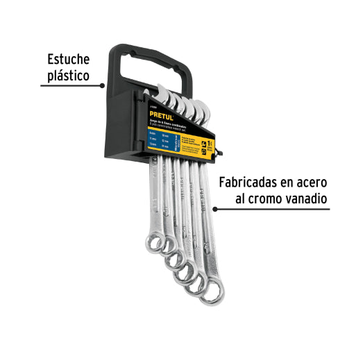 Juego de 6 Llaves Combinadas Pretul en Acero Cromo Vanadio