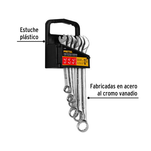 Juego de 6 Llaves Combinadas Pretul J-126P - Acero Cromo Vanadio