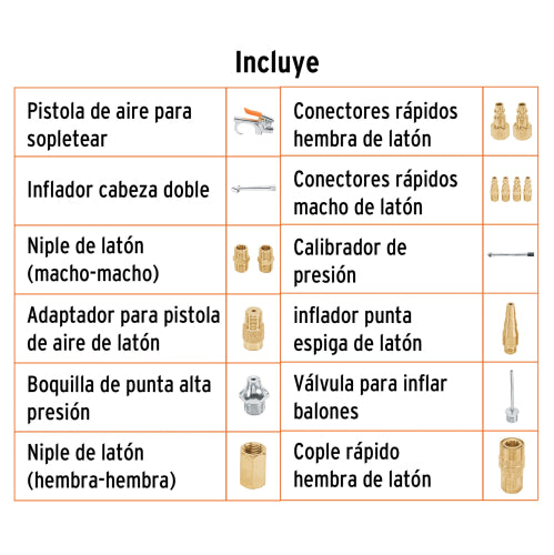 Juego de 17 Accesorios Neumáticos Esenciales JAN-17