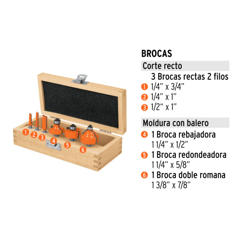 Juego de 6 Brocas Carburo Tungsteno - Alta Durabilidad