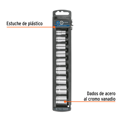 Estuche con Dados 10-18 mm en Acero Cromo Vanadio