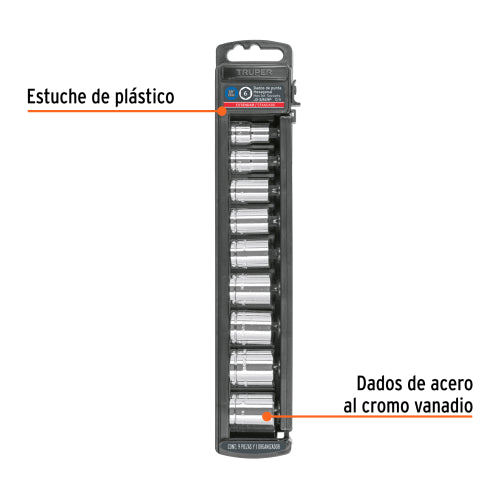 Juego de Dados 3/8" a 7/8" Acero Cromo Vanadio