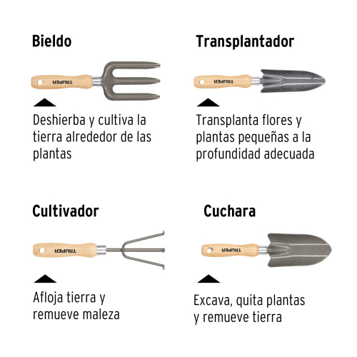 Kit de 4 Herramientas Jardinería 6" - Esencial para tu Jardín