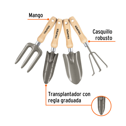 Kit de 4 Herramientas Jardinería 6" - Esencial para tu Jardín
