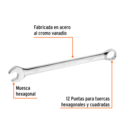 Llave Combinada Extralarga 11/16" - Acero Cromo Vanadio