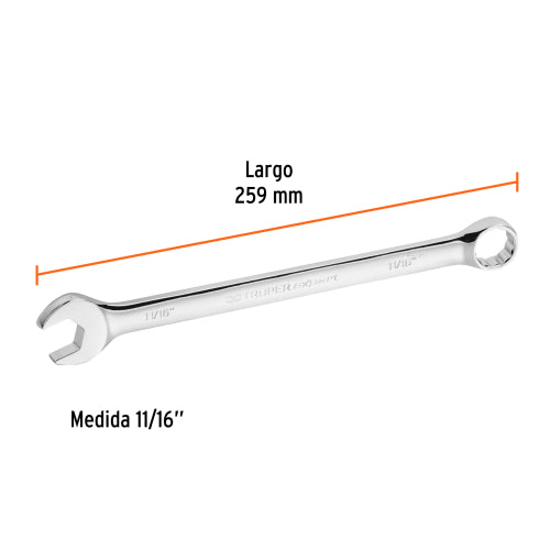 Llave Combinada Extralarga 11/16" - Acero Cromo Vanadio