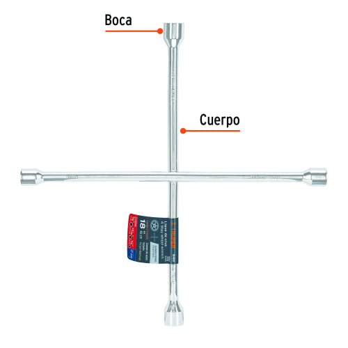 Llave de Cruz Pulida y Cromada, Medida 18” - Alta Calidad
