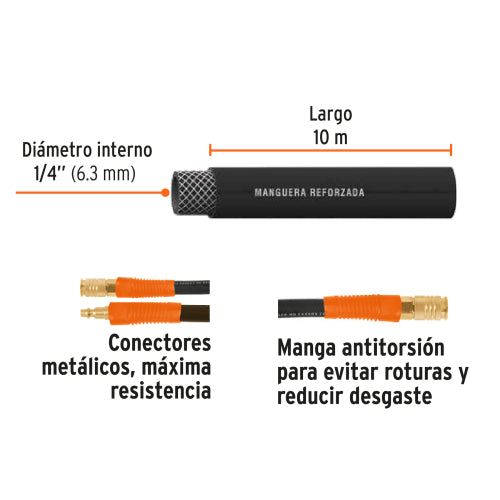 Manguera de Hule para Compresor 1/4" - Alta Presión 10mts