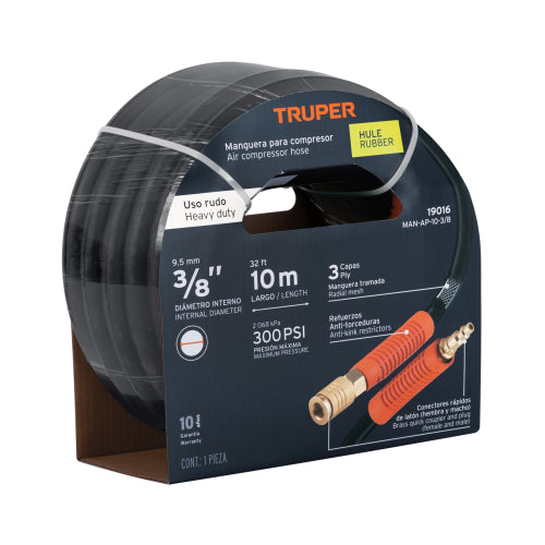 Manguera de Hule para Compresor Alta Presión 3/8" x 10m