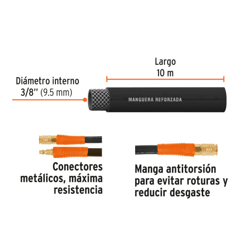 Manguera de Hule para Compresor Alta Presión 3/8" x 10m