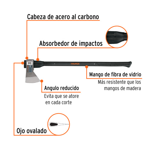 Hacha de Poda ML-3M con Mango de Encino 36” - Acero al Carbono