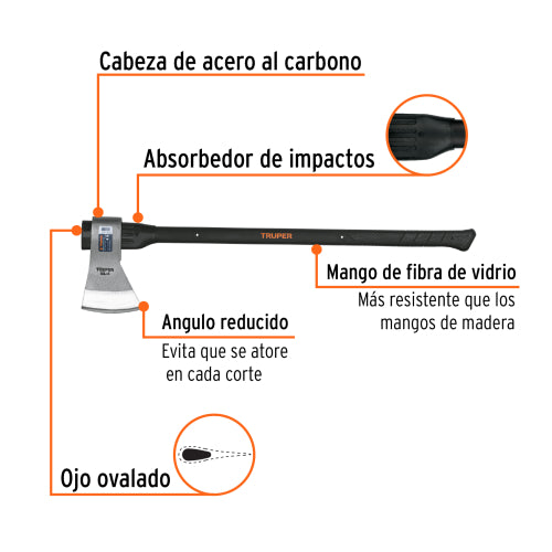 Hacha ML-4M con Mango de Encino de 36” - Alta Durabilidad