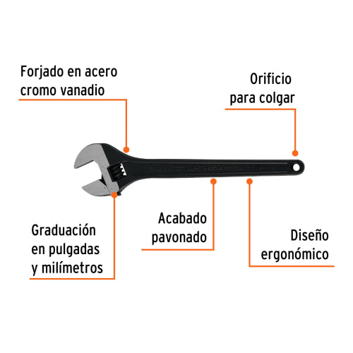 Llave Ajustable 15" Ergonómica en Acero Cromo Vanadio