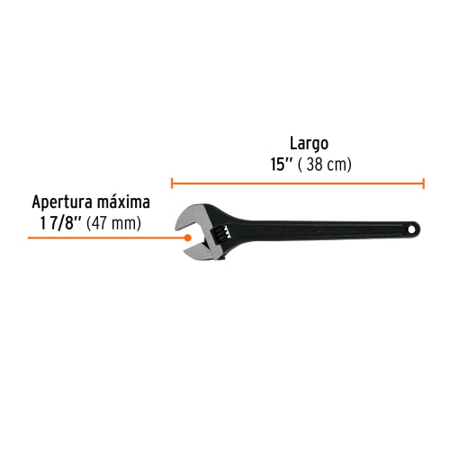 Llave Ajustable 15" Ergonómica en Acero Cromo Vanadio