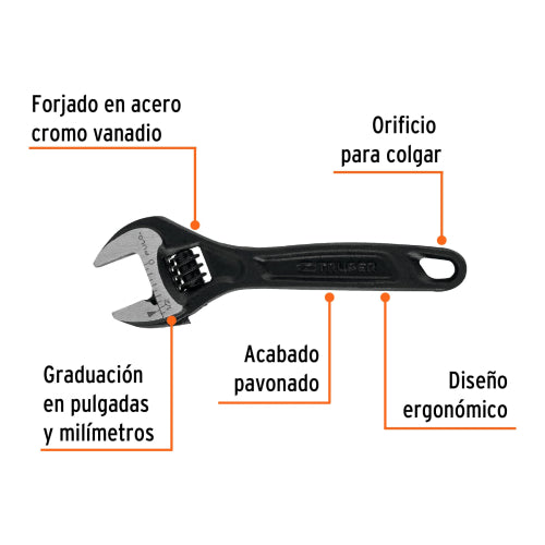Llave Ajustable 4" Ergonómica en Acero Cromo Vanadio - 9/16"