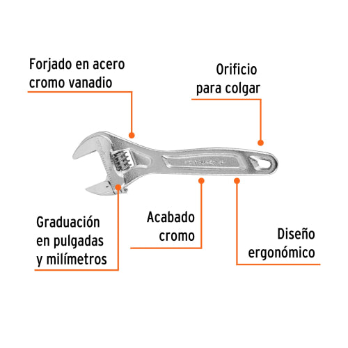 Llave Ajustable 6" Cromo Vanadio - Alta Durabilidad