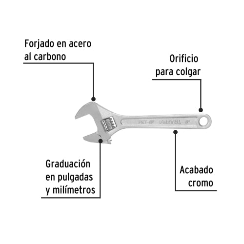 Llave Ajustable 6" Cromada Pretul PET-6PB
