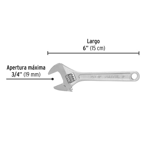 Llave Ajustable 6" Cromada Pretul PET-6PB