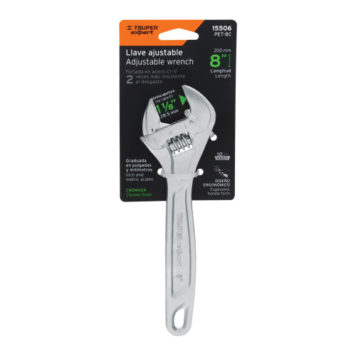 Llave Ajustable 8" Cromada PET-8C - Durabilidad y Precisión