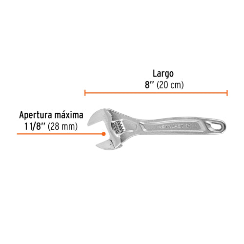 Llave Ajustable 8" Cromada PET-8C - Durabilidad y Precisión