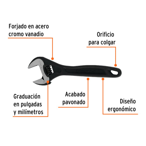 Llave Ajustable 8" Pavonada PET-8 - Precisión en Cada Medida