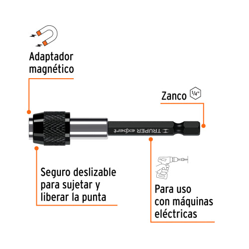 Extensión Magnética Truper Expert 75mm - Alta Potencia