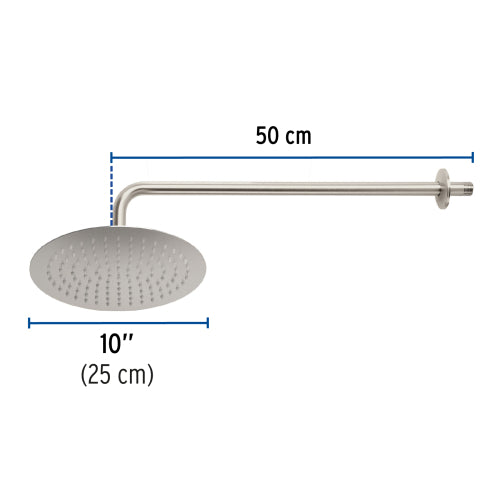 Regadera Redonda de Acero Inoxidable Satinado, 10" - Ideal para Riego