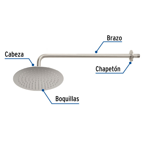 Regadera Redonda de Acero Inoxidable Satinado, 10" - Ideal para Riego