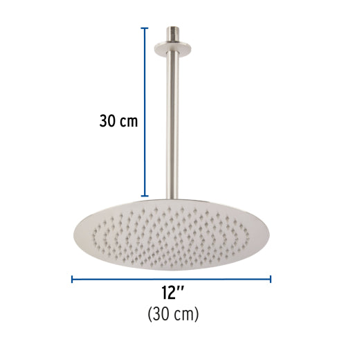 Regadera redonda de acero inoxidable 12" - Diseño satinado