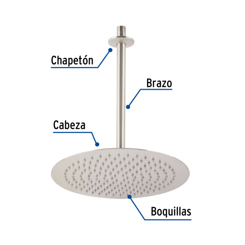 Regadera redonda de acero inoxidable 12" - Diseño satinado