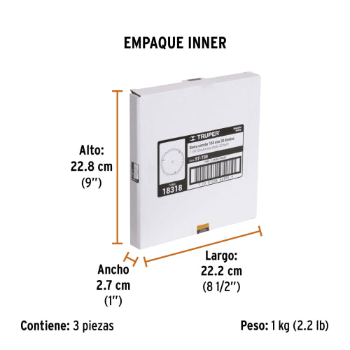 Sierra Circular para Madera 7-1/4" 30 Dientes Centrotec