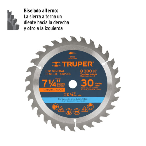 Sierra Circular para Madera 7-1/4" 30 Dientes Centrotec