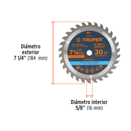 Sierra Circular para Madera 7-1/4" 30 Dientes Centrotec