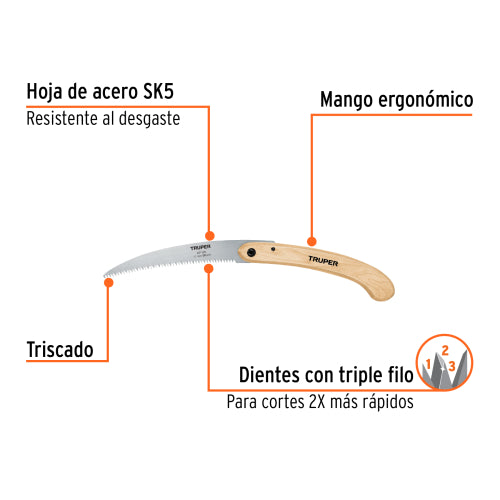 Serrote de Poda 12" Plegable, Mango de Madera