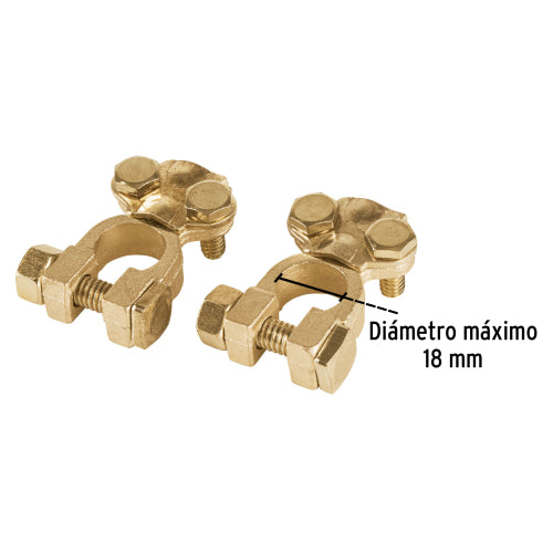 Blíster 2 terminales p/batería, latón poste superior, PRETUL