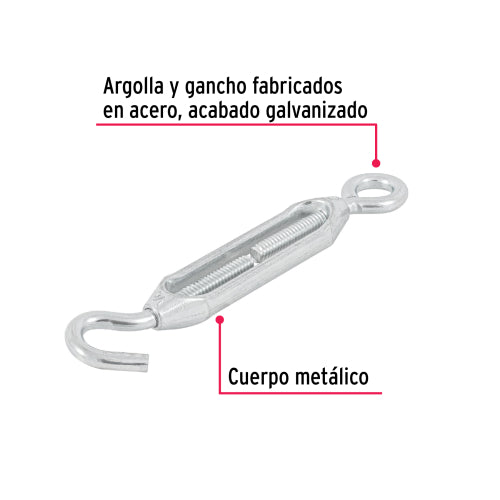 Gancho Tensor Zinc 1/4" - Ideal para Tuercas y Argollas