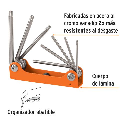 Juego de 8 Llaves Torx en Acero Cromo Vanadio | Durabilidad Máxima