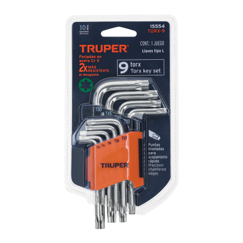 Juego de 9 Llaves Torx en Acero Cromo Vanadio