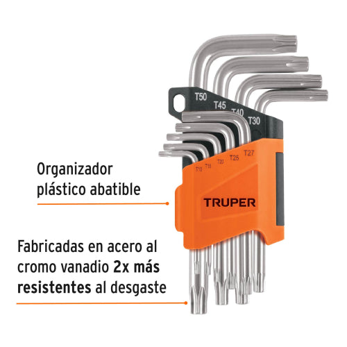 Juego de 9 Llaves Torx en Acero Cromo Vanadio
