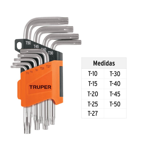 Juego de 9 Llaves Torx en Acero Cromo Vanadio