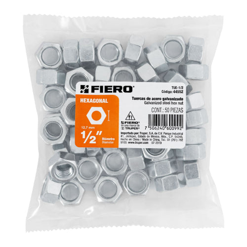 Tuerca Hexagonal 1/2'' Galvanizada - Alta Resistencia