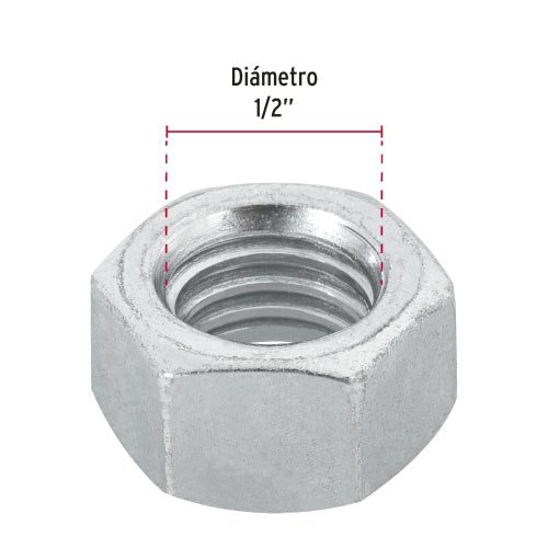 Tuerca Hexagonal 1/2'' Galvanizada - Alta Resistencia