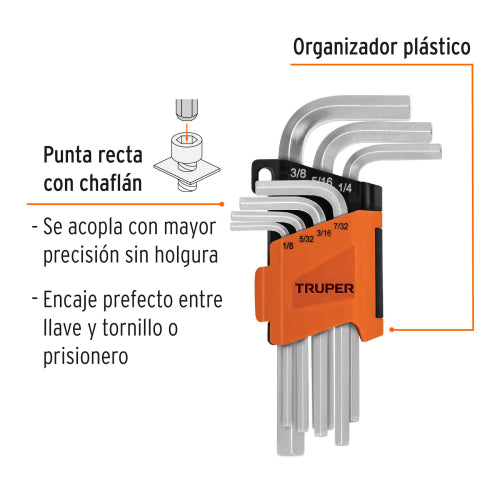 Juego de llaves Allen de acero vanadio con organizador