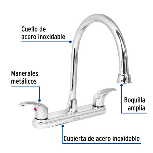 Mezcladora Cocina 8" Cuello Alto con Palanca - Calidad Premium