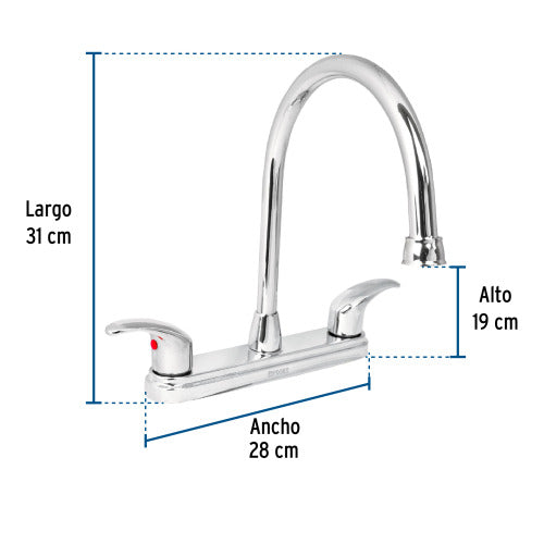 Mezcladora Cocina 8" Cuello Alto con Palanca - Calidad Premium