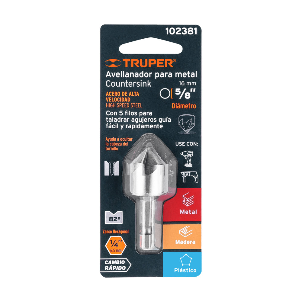 Avellanador HSS de Cambio Rápido 5/8" - Precisión Duradera