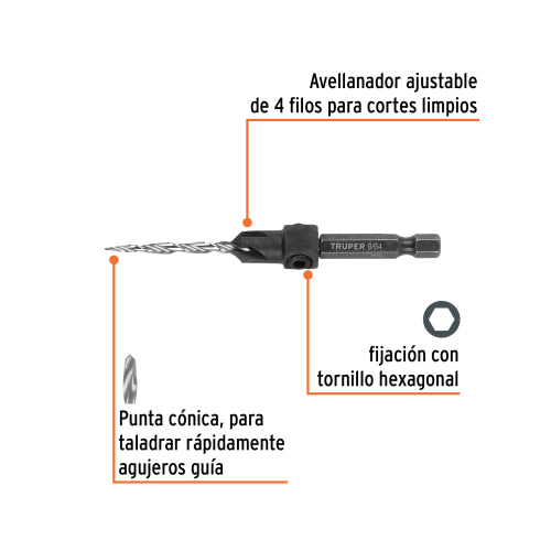 Broca Avellanadora #6 para Madera 9/64 - Precisión Garantizada
