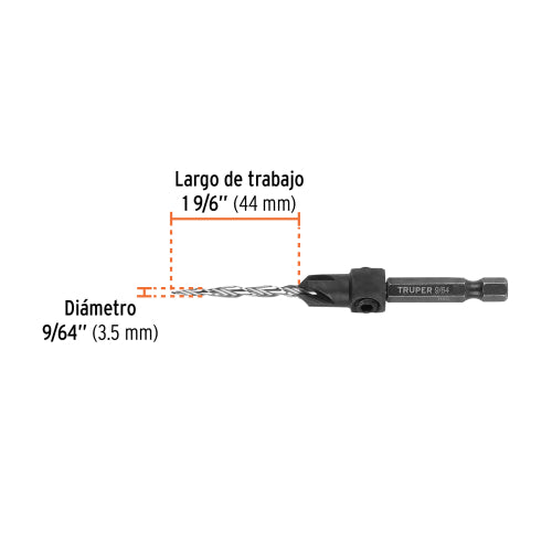 Broca Avellanadora #6 para Madera 9/64 - Precisión Garantizada