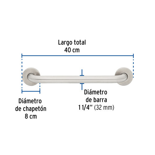 Barra Recta de Seguridad 1-1/4" x 40 cm | Alta Resistencia