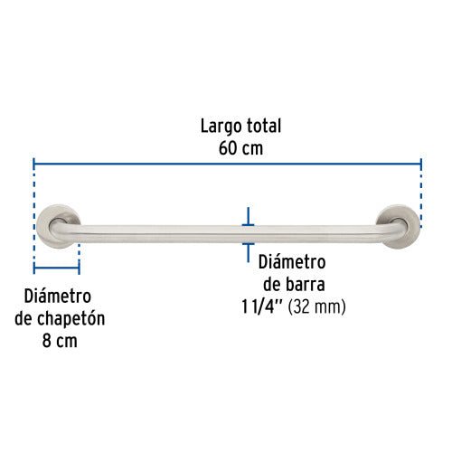 Barra de Seguridad 60cm Inoxidable - Alta Resistencia
